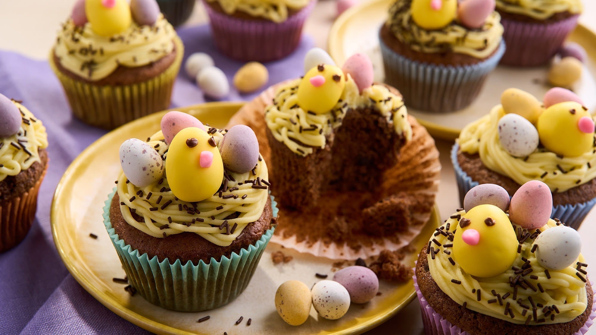 Muffins chocolat façon nids de Pâques