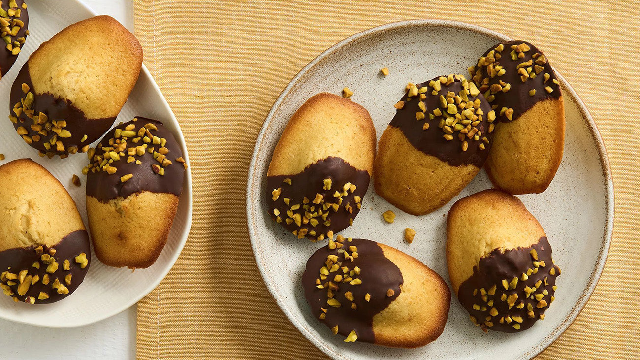 Madeleines pâte de pistache et chocolat