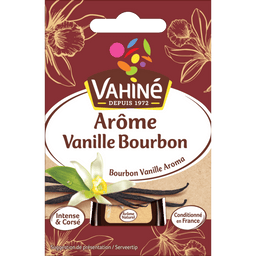 Emballage d'Arôme Vanille Bourbon Vahiné avec des gousses de vanille et une fleur.