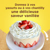 Un gâteau avec de la crème fouettée aromatisée à la vanille et des fraises est présenté pour promouvoir l'ajout d'une saveur vanillée aux yaourts ou à la crème fouettée.