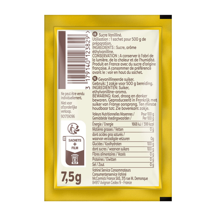 Dos d'un sachet de poudre Maggi Jus indiquant les informations nutritionnelles et le code-barres.