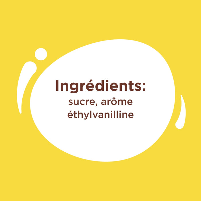 L'image affiche une liste d'ingrACdients: sucre, arA?me et ACthylvanilline.