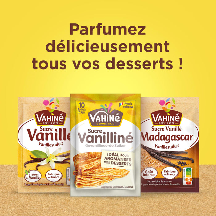 Les produits VahinAC sont prACsentACs avec le texte Parfumez dAClicieusement tous vos desserts !