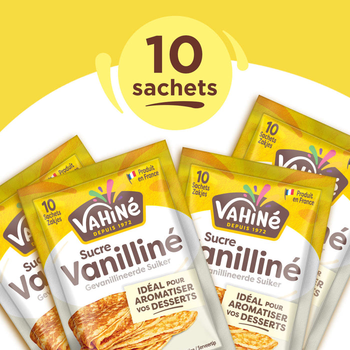 Un paquet de 10 sachets de sucre vanillAC VahinAC, idACal pour aromatiser les desserts.