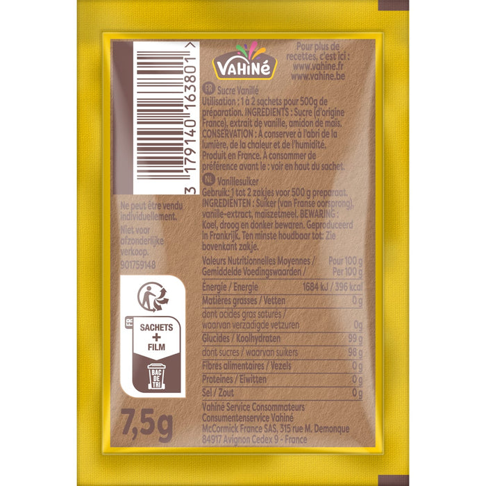 Le dos d'un sachet d'assaisonnement Vegeta prACsente des informations nutritionnelles et un code-barres.