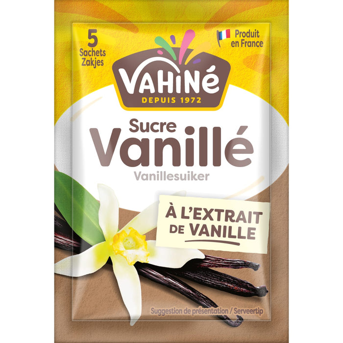 Un paquet de VahinAC Sucre VanillAC, sucre vanillAC A? l'extrait de vanille, fabriquAC en France.