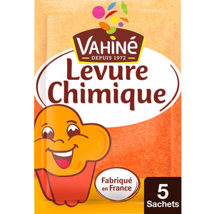Un paquet de levure chimique Vahiné Levure Chimique avec un cupcake de dessin animé.