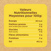 Informations nutritionnelles pour 100g de portion indiquant 80 kcal d'énergie, 0g de matières grasses, 20g de glucides, 0g de fibres, 0g de protéines et 54.6g de sel.