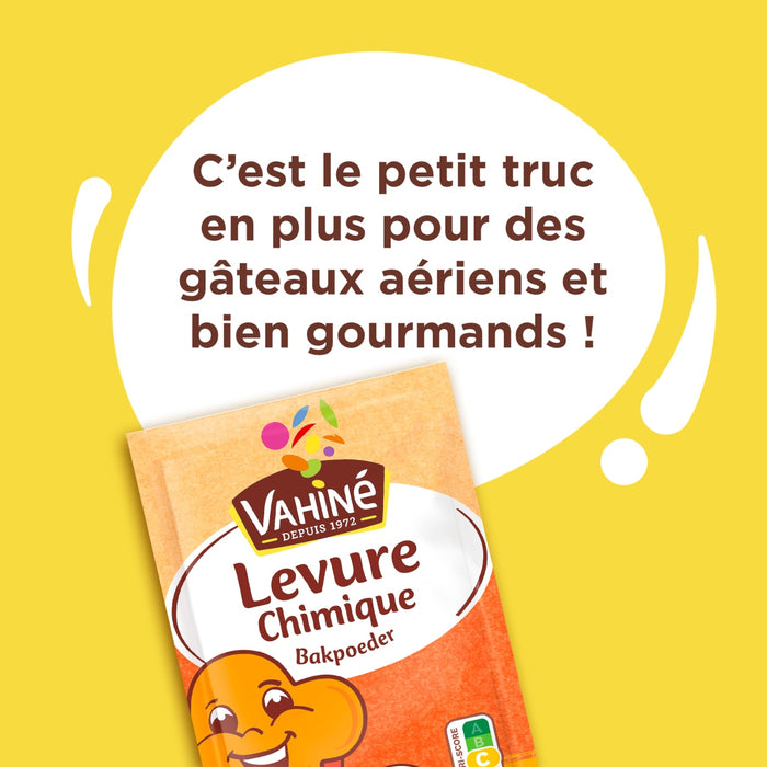 Un produit Vanne Levure Chimique est prACsentAC avec un texte indiquant que c'est le petit truc en plus pour des gActeaux aACriens et gourmands.