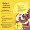 Une fiche de recette pour un gActeau marbrAC chocolat noisette avec les ingrACdients et les instructions.