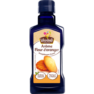 Une bouteille d'arôme de fleur d'oranger Vahiné est présentée.