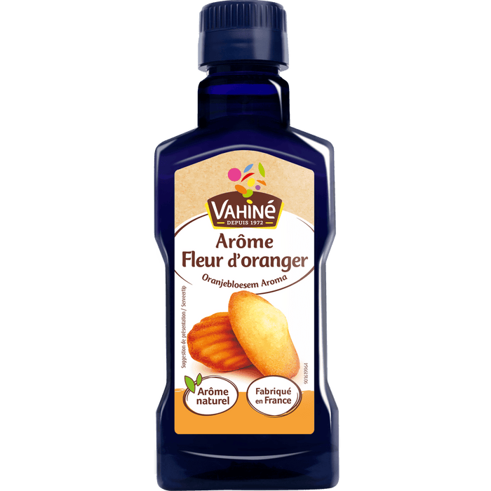 Une bouteille d'arôme de fleur d'oranger Vahiné est présentée.