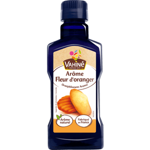 Une bouteille d'arôme de fleur d'oranger Vahiné est présentée.