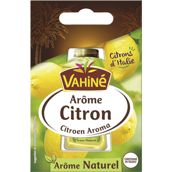 Vahiné Arôme Citron, un arôme naturel de citron, est présenté dans son emballage.
