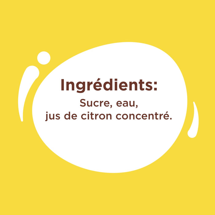 L'image énumère les ingrédients suivants : sucre, eau et jus de citron concentré.