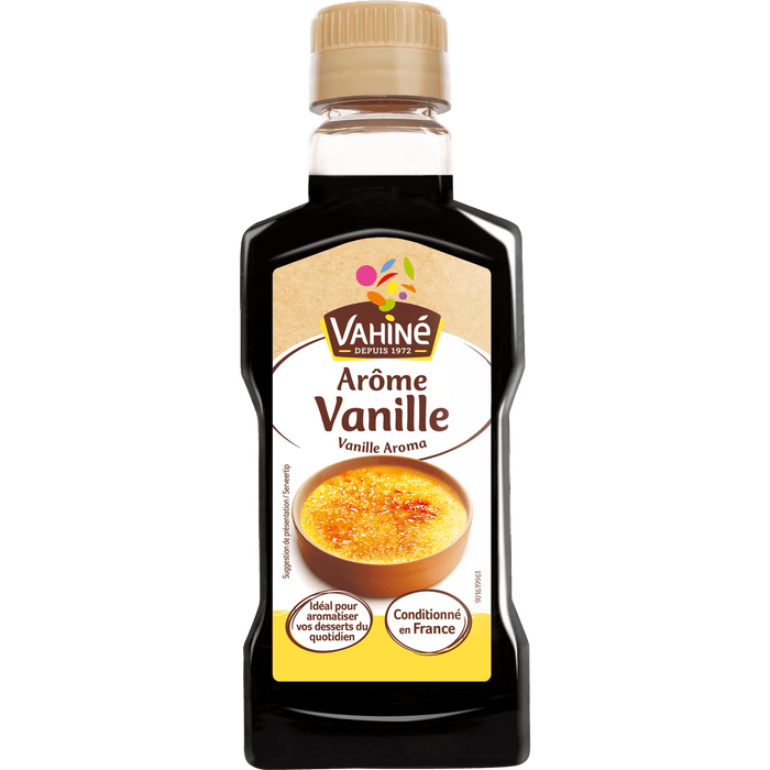 Une bouteille d'extrait d'arôme Vahiné Ambre Vanille est présentée.