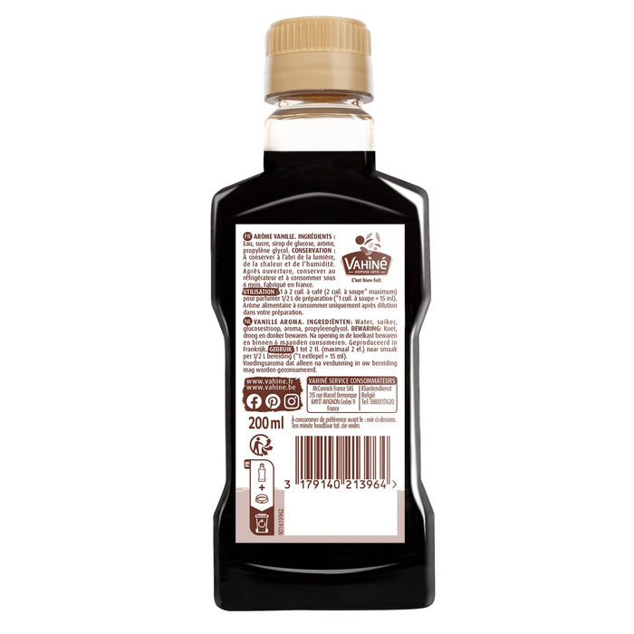 L'image montre l'ACtiquette arriA?re d'une bouteille d'extrait de vanille Nielsen-Massey.