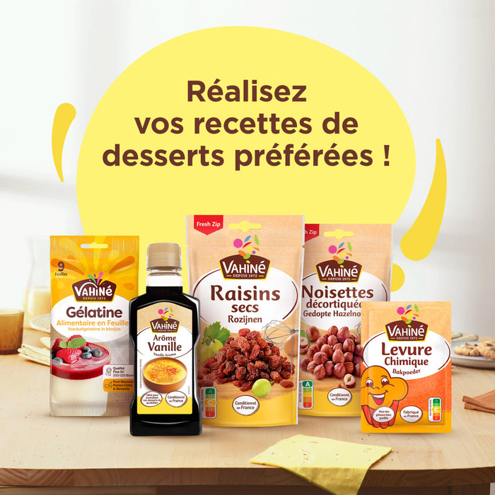 RACalisez vos recettes de desserts prACfACrACes avec les produits VahinAC comme le sucre, l'extrait de vanille, les raisins secs, les noisettes et le citron confit.