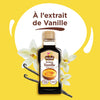 Une bouteille d'extrait de vanille D'Aucy est prACsentACe avec des gousses et des fleurs de vanille, soulignant sa saveur naturelle de vanille.