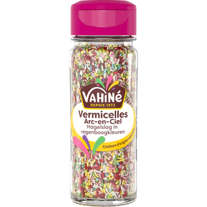 Un récipient de vermicelles Varina, une garniture colorée pour les desserts.