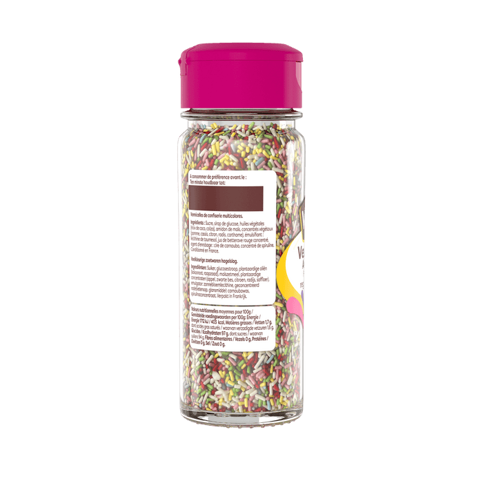 Une bouteille de vermicelles multicolores Dr. Oetker.