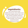 L'image présente une liste d'ingrédients comprenant du sucre, du sirop de glucose, des matières grasses végétales et du concentré de spiruline.
