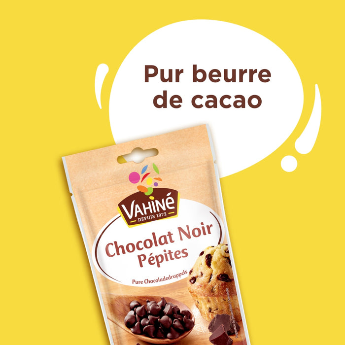 Un paquet de pépites de chocolat noir Vivani, mis en évidence comme étant fait avec du pur beurre de cacao.