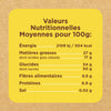 L'image montre un tableau des valeurs nutritionnelles moyennes pour 100g du produit.