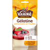 Un paquet de Vahiné Gélatine alimentaire en feuilles est présenté, mettant en valeur un dessert réalisé avec le produit.