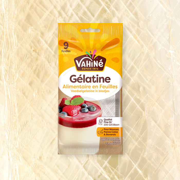 Un paquet de VahinAC GAClatine, une prACparation alimentaire pour gelACes et mousses, est prACsentAC.