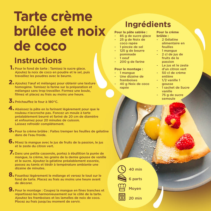 Recette de tarte crA?me brA>lACe et noix de coco avec ingrACdients et instructions.