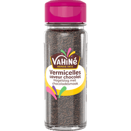 Un récipient de vermicelles au chocolat de la marque Vahiné.