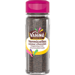 Un récipient de vermicelles au chocolat de la marque Vahiné.