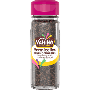 Un récipient de vermicelles au chocolat de la marque Vahiné.
