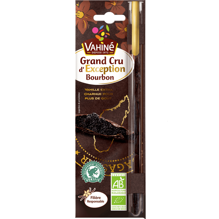 Un paquet de chocolat Mademoiselle de Margaux Grand Cru d'Exception Bourbon est présenté.