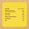 Une étiquette de valeur nutritive indique des valeurs nulles pour l'énergie, les matières grasses, les glucides, les fibres, les protéines et le sel.