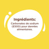L'image liste l'ingrédient carbonates de sodium (E500) pour les produits alimentaires.