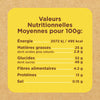 Étiquette d'information nutritionnelle indiquant les valeurs nutritionnelles moyennes pour 100g.