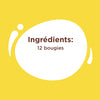 Une illustration affiche la liste des ingrédients, qui comprend 12 bougies.