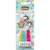 Un paquet de décorations pour gâteau d'anniversaire Valios comprenant des bougies, une licorne, un arc-en-ciel et une étoile.