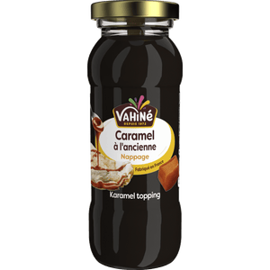 Une bouteille de nappage Variegato Caramel e Fondente est présentée, mettant en valeur sa riche sauce caramel et chocolat.