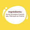 L'image affiche la liste des ingrédients d'un produit, qui comprend du sucre d'origine française et de l'eau, et indique qu'il est fabriqué en France.