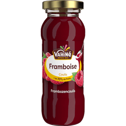 Une bouteille de jus de framboise Karine Framboise.