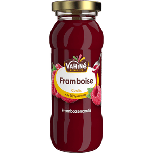 Une bouteille de jus de framboise Karine Framboise.