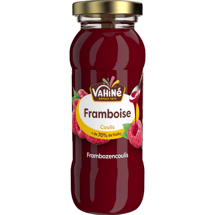 Une bouteille de jus de framboise Karine Framboise.