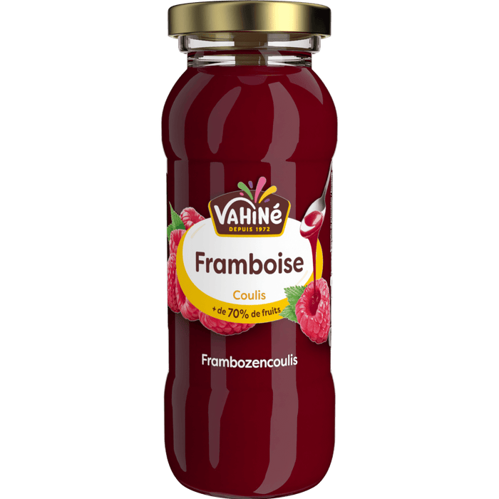 Une bouteille de jus de framboise Karine Framboise.