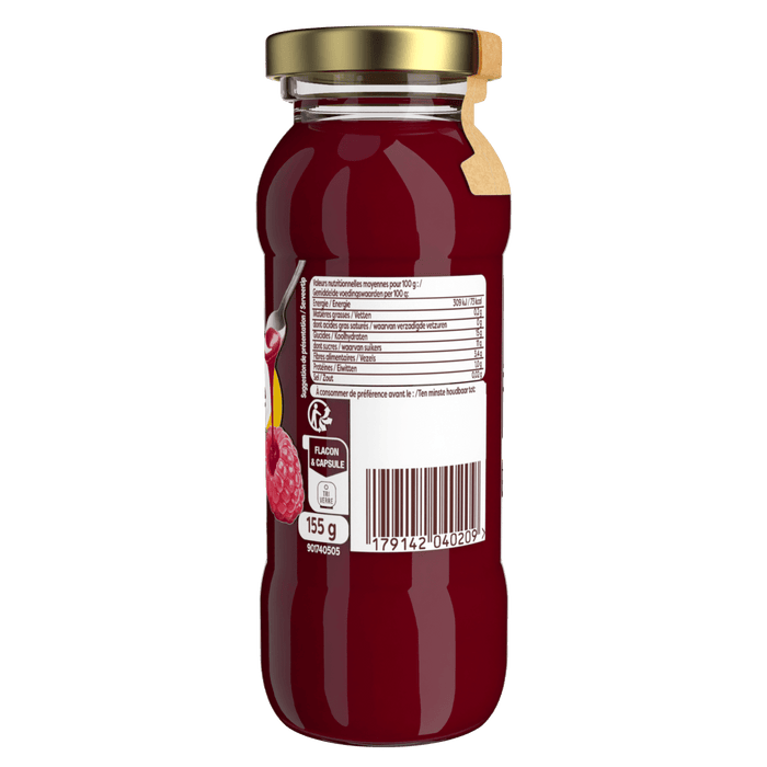 Une bouteille de jus de fruits avec une ACtiquette indiquant les informations nutritionnelles et un code-barres.