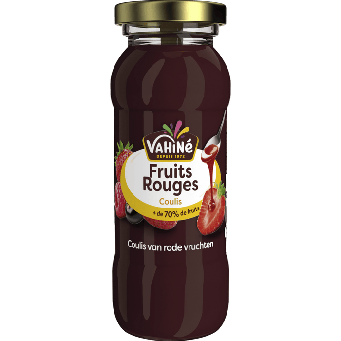 Une bouteille de jus Vitam Fruits Rouges, mettant en valeur sa couleur rouge vif et ses ingrédients de fruits.