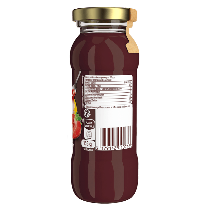 Une bouteille de jus de fruits avec une ACtiquette indiquant les informations nutritionnelles et un code-barres.