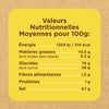 Tableau des valeurs nutritionnelles moyennes pour 100g du produit.
